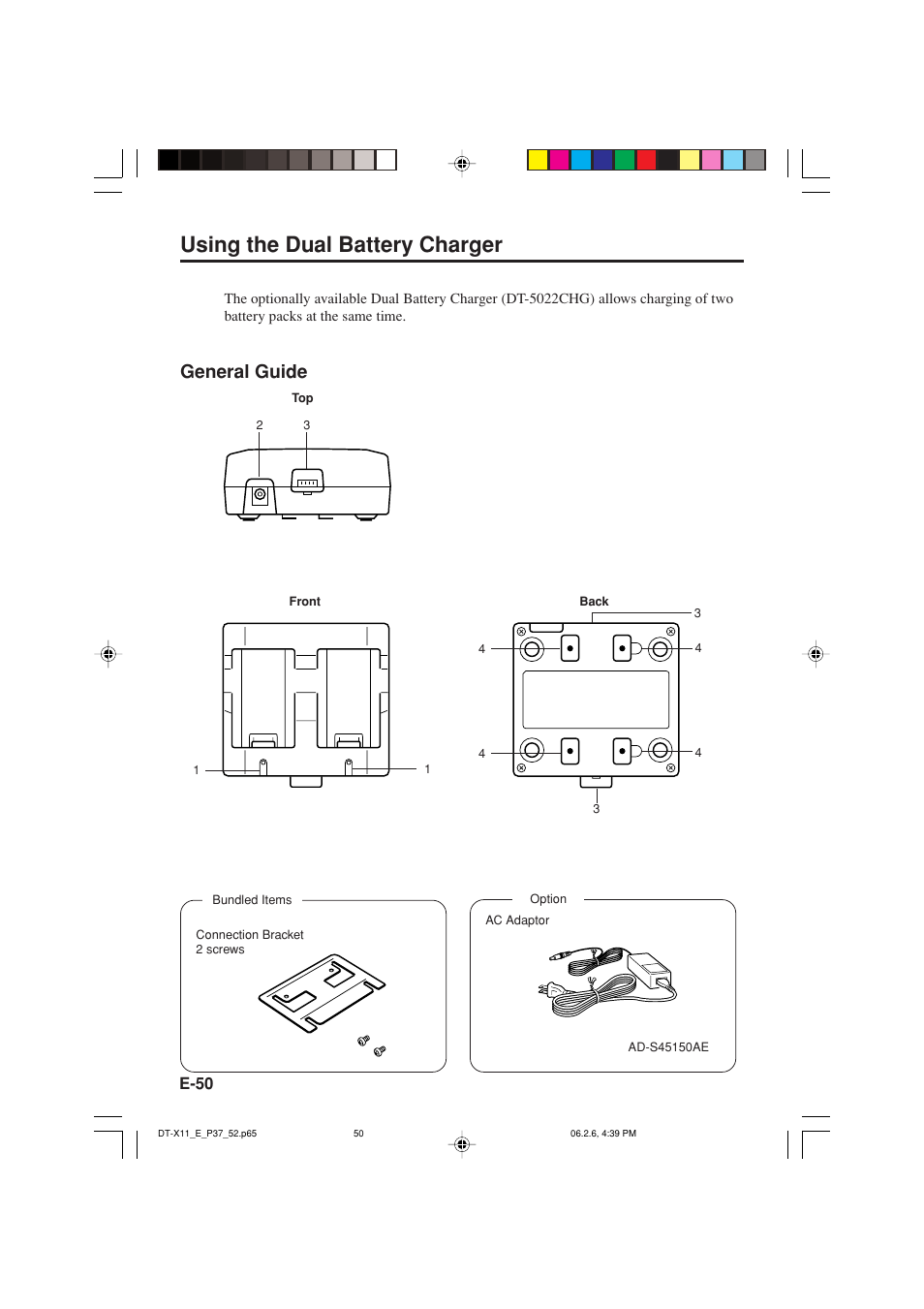 Using the dual battery charger, General guide | Casio DT-X11 Series User Manual | Page 52 / 61