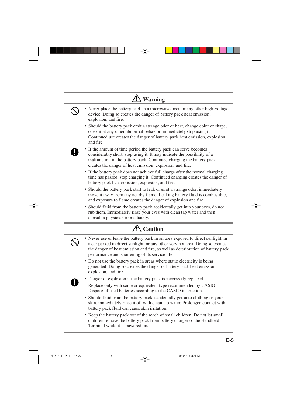 Warning, Caution | Casio DT-X11 Series User Manual | Page 7 / 61