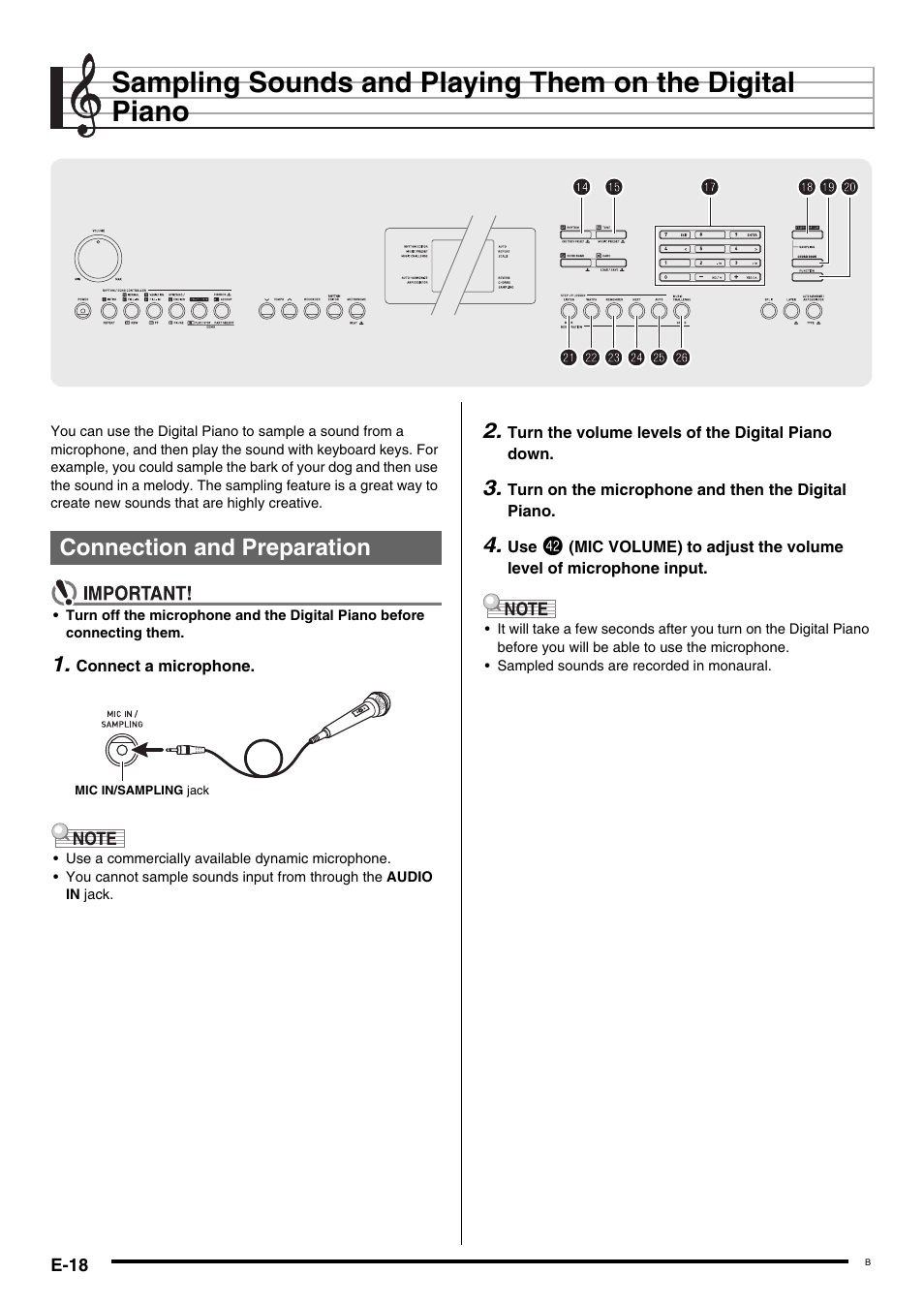 Connection and preparation | Casio NONE FOUND CDP-220R User Manual | Page 20 / 80