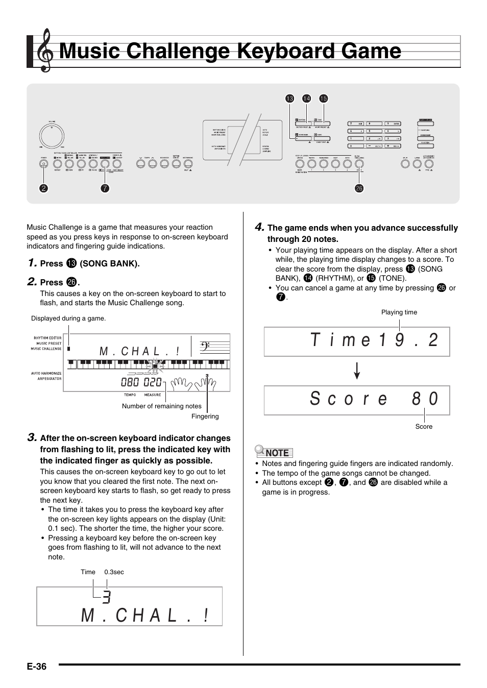 Music challenge keyboard game, M . c h a l | Casio NONE FOUND CDP-220R User Manual | Page 38 / 80