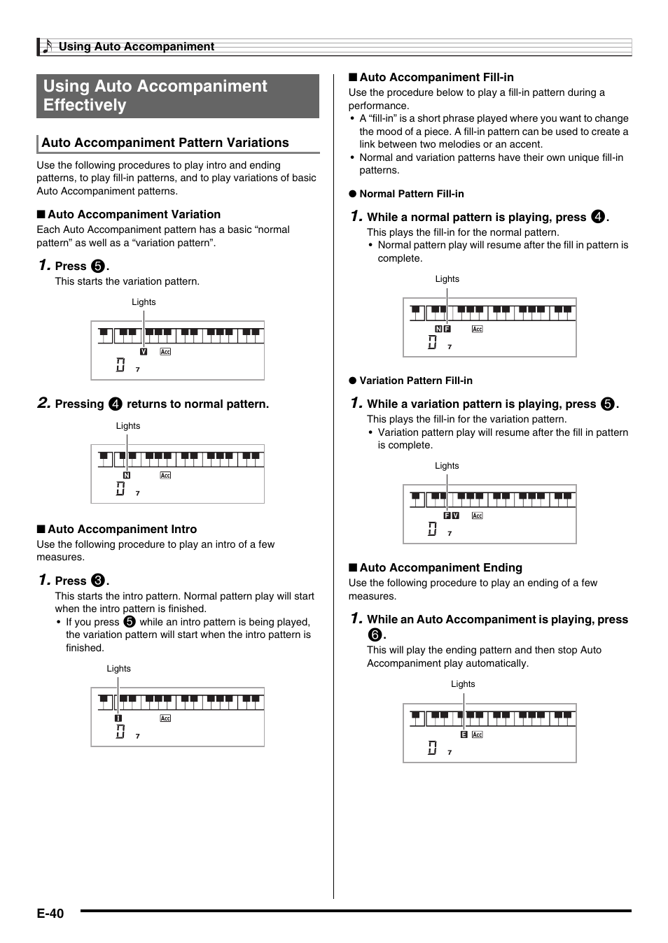 Using auto accompaniment effectively | Casio NONE FOUND CDP-220R User Manual | Page 42 / 80
