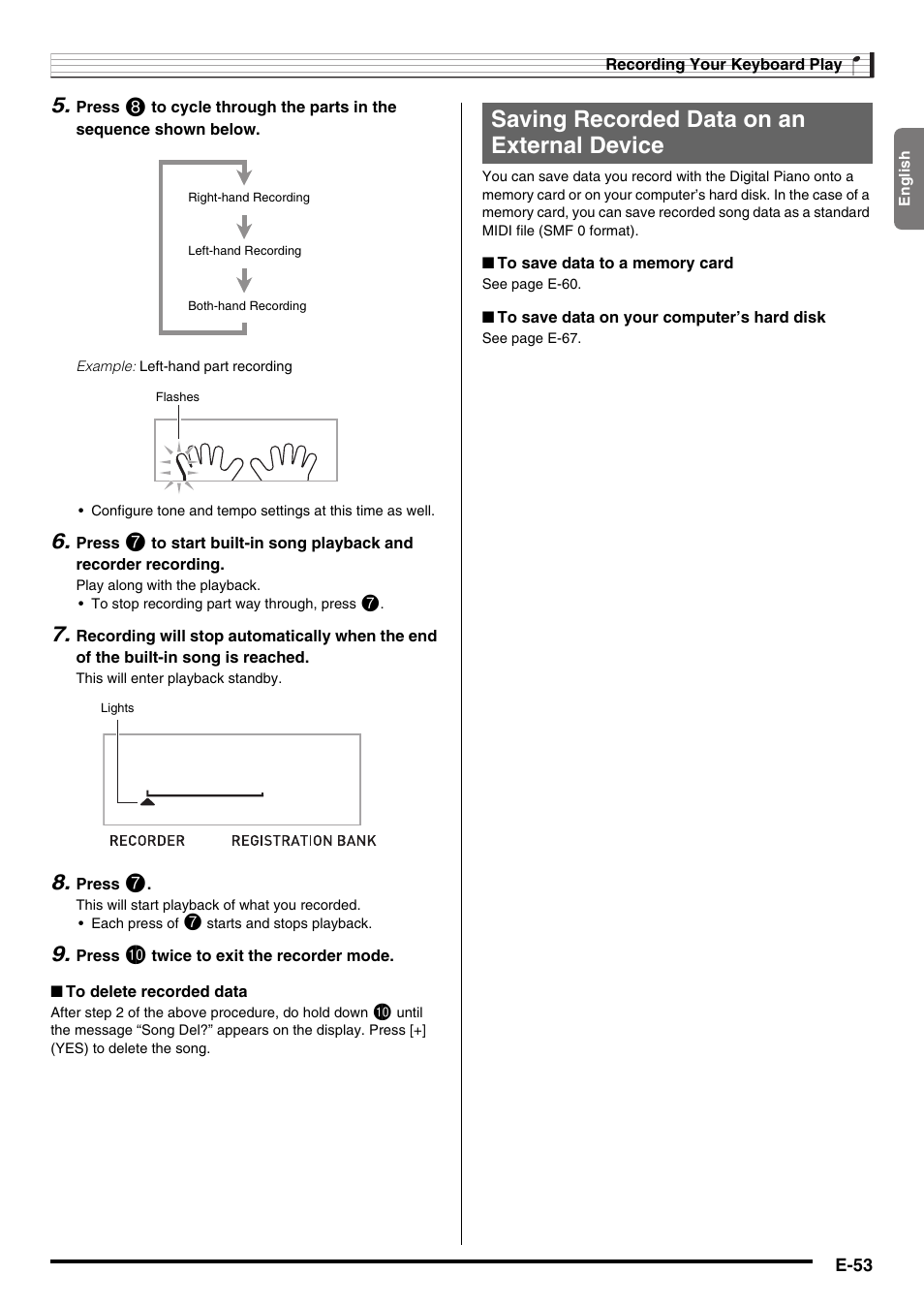 Saving recorded data on an external device | Casio NONE FOUND CDP-220R User Manual | Page 55 / 80
