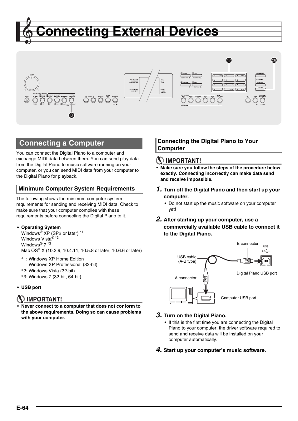 Connecting external devices, Connecting a computer, 8br br ck ck | Casio NONE FOUND CDP-220R User Manual | Page 66 / 80