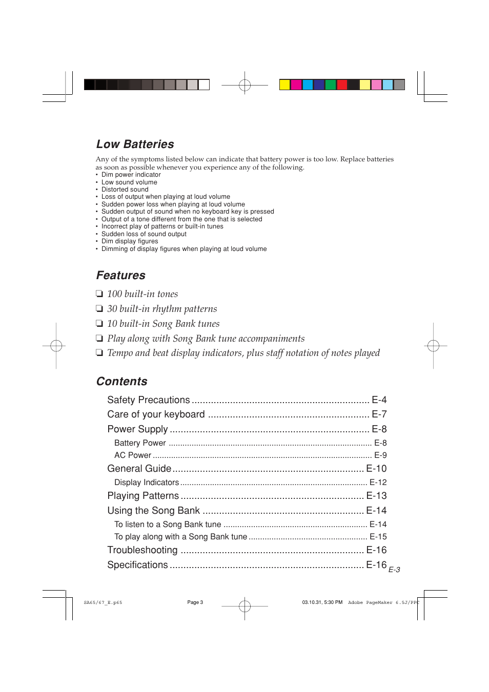 Casio SA-65 User Manual | Page 3 / 18