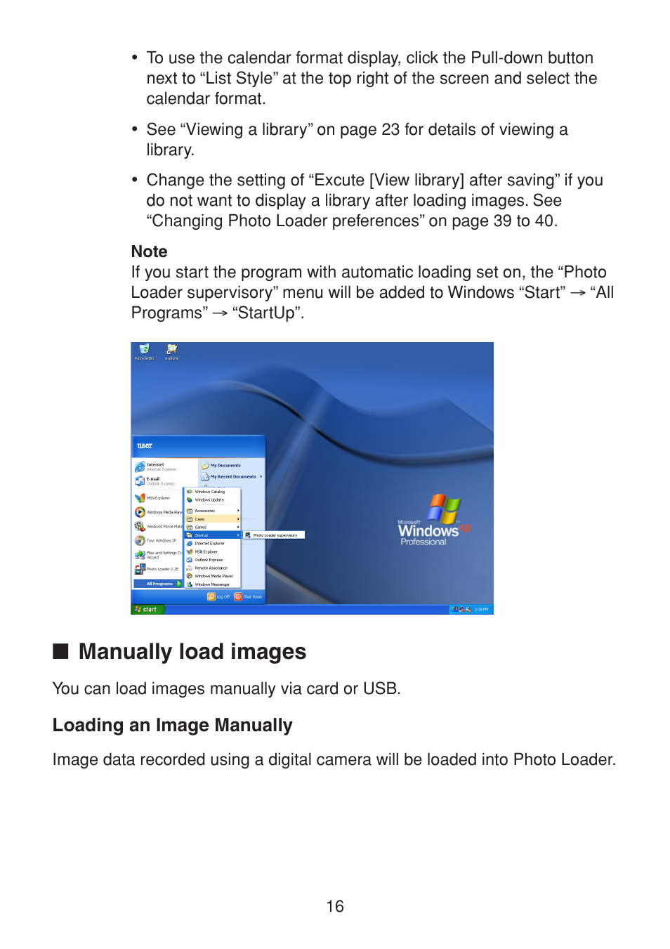 Manually load images, Loading an image manually | Casio PHOTO LOADER K800PSM2DMX User Manual | Page 16 / 48