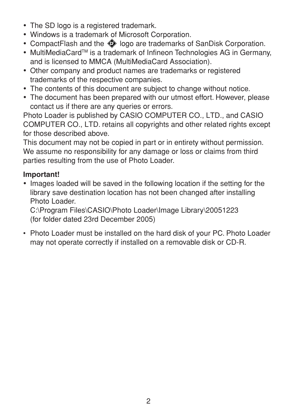 Casio PHOTO LOADER K800PSM2DMX User Manual | Page 2 / 48