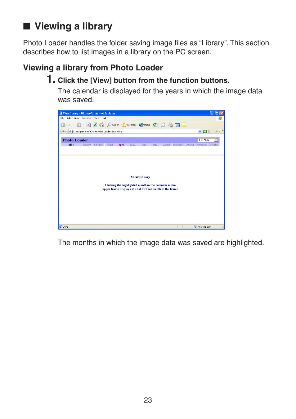 Viewing a library, Viewing a library from photo loader | Casio PHOTO LOADER K800PSM2DMX User Manual | Page 23 / 48