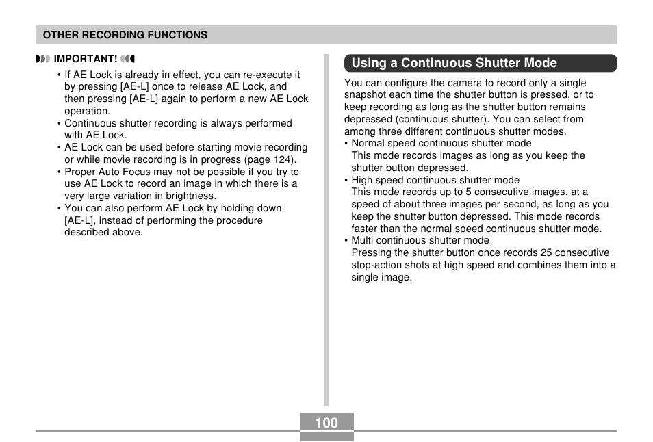 Using a continuous shutter mode | Casio EX-P700 User Manual | Page 100 / 267