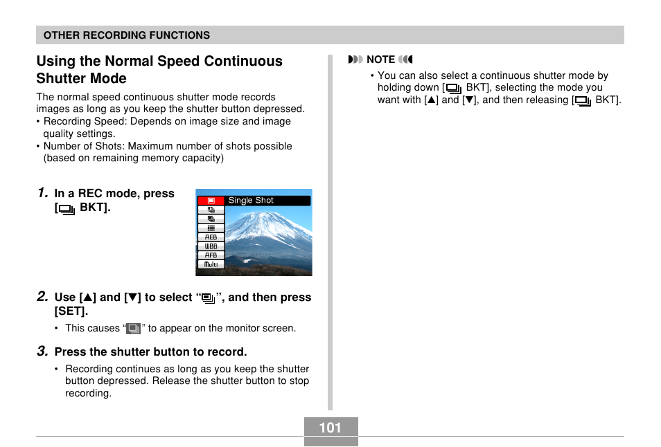 Using the normal speed continuous shutter mode | Casio EX-P700 User Manual | Page 101 / 267