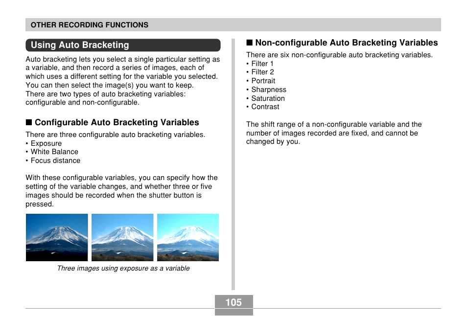 Using auto bracketing | Casio EX-P700 User Manual | Page 105 / 267