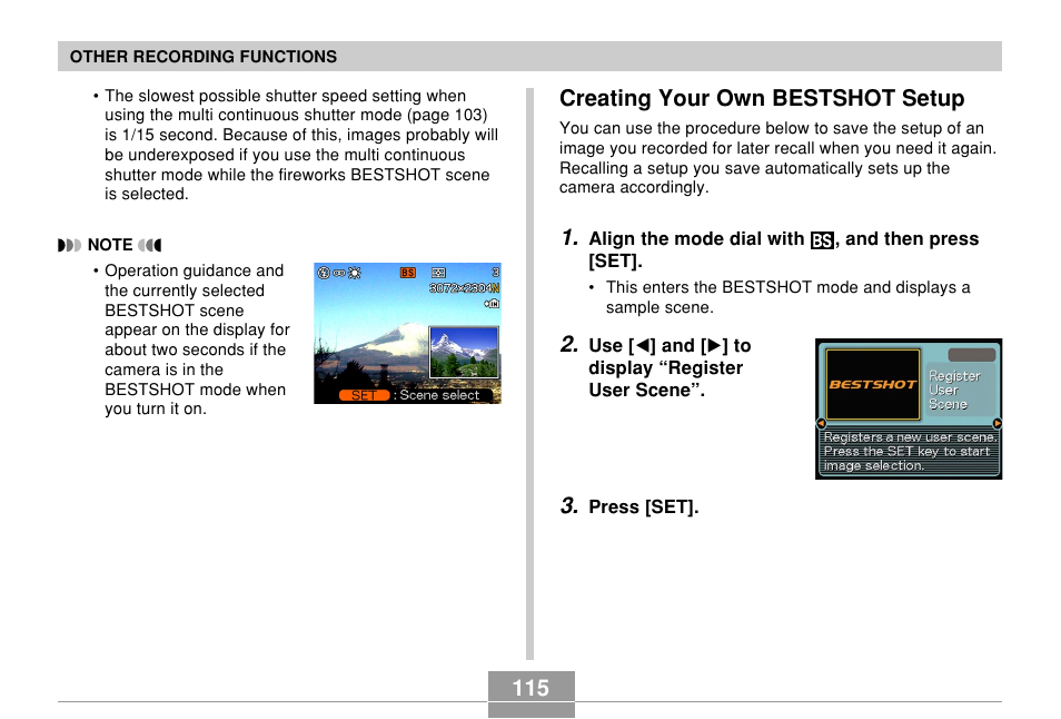 Creating your own bestshot setup | Casio EX-P700 User Manual | Page 115 / 267