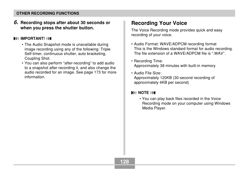 Recording your voice | Casio EX-P700 User Manual | Page 128 / 267