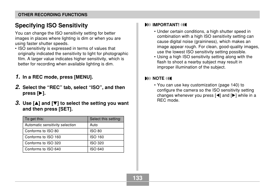 Specifying iso sensitivity | Casio EX-P700 User Manual | Page 133 / 267