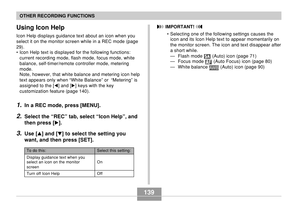 Using icon help | Casio EX-P700 User Manual | Page 139 / 267