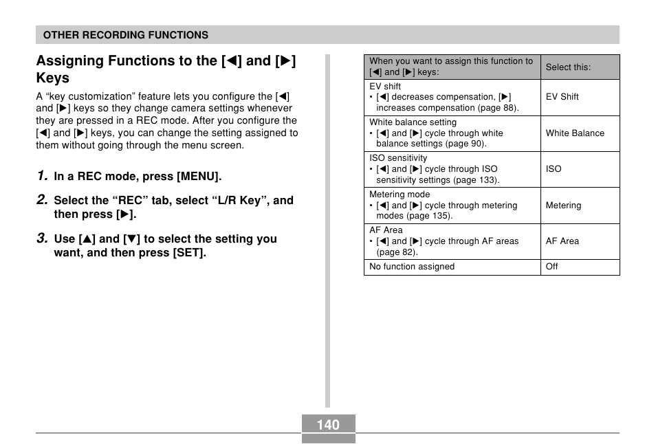 Assigning functions to the [<] and [>] keys, Assigning functions to the [ ̇ ] and [ ̈ ] keys | Casio EX-P700 User Manual | Page 140 / 267