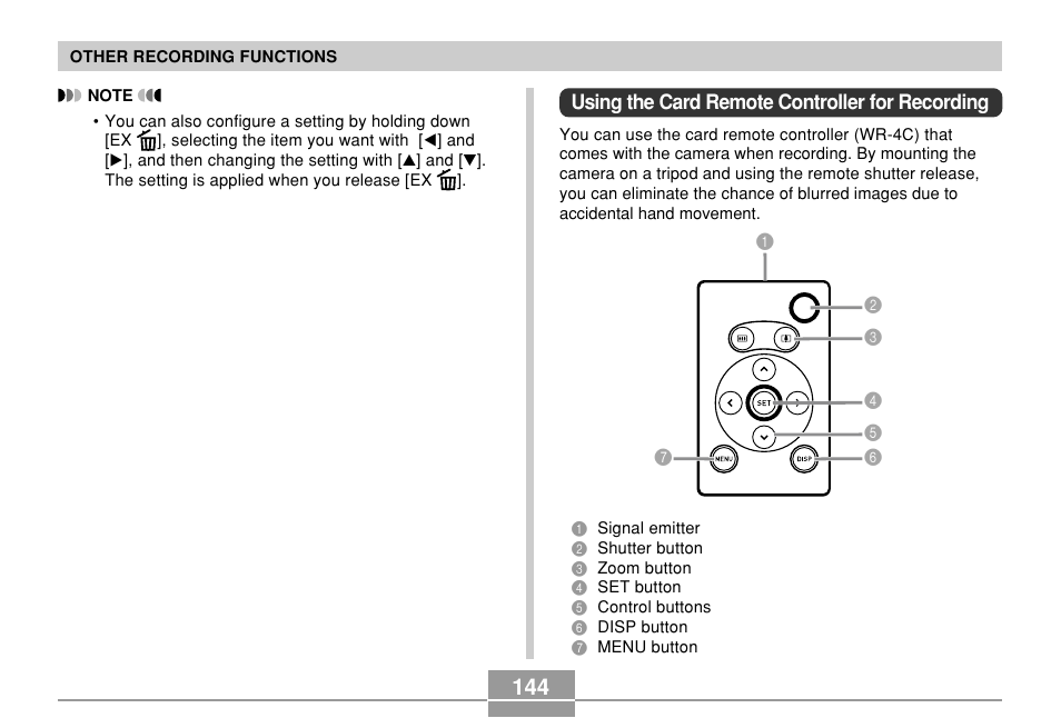 Using the card remote controller for recording | Casio EX-P700 User Manual | Page 144 / 267