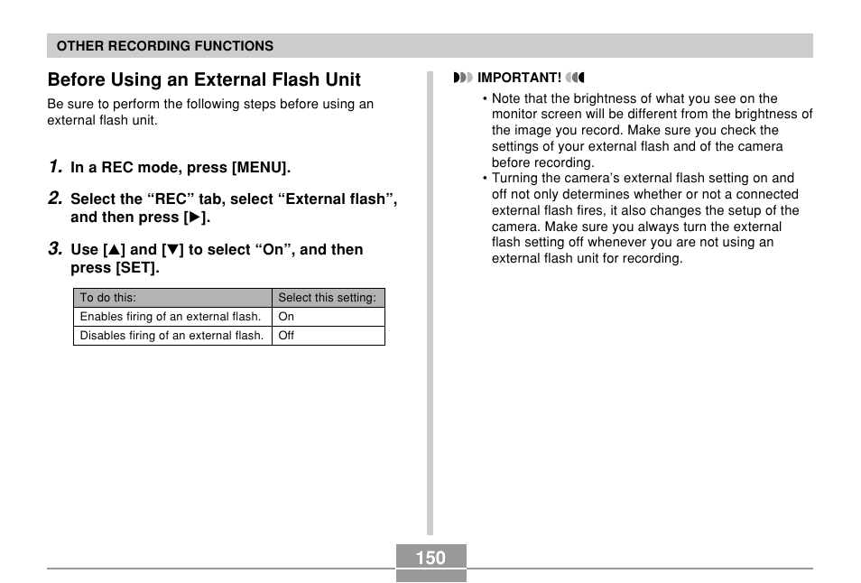 Before using an external flash unit | Casio EX-P700 User Manual | Page 150 / 267