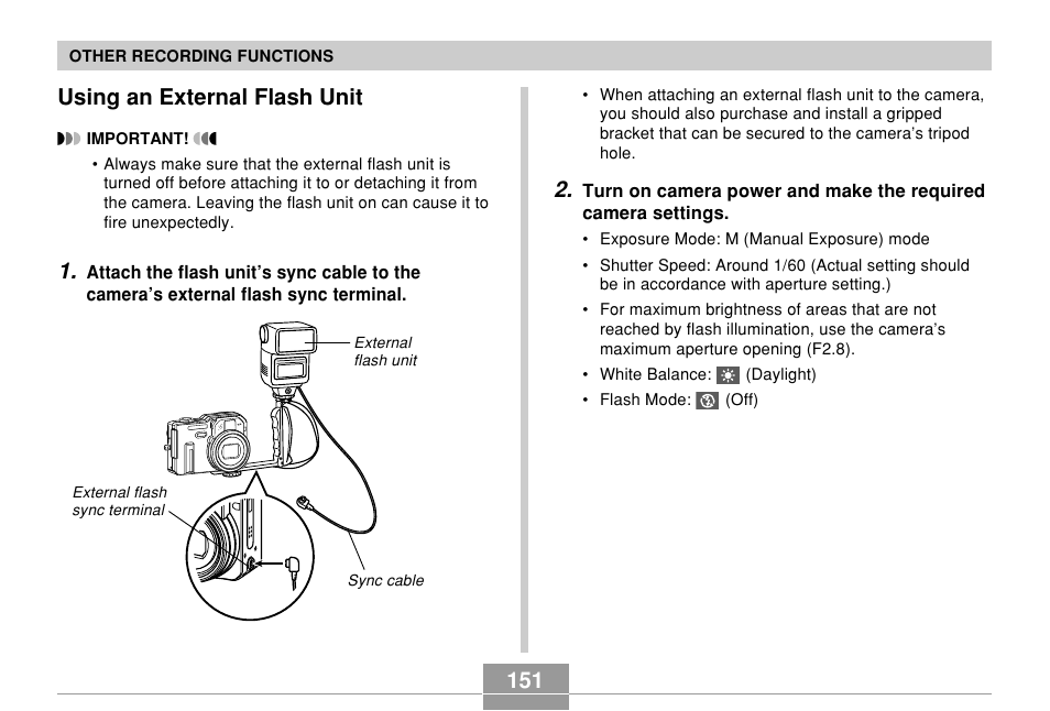 Using an external flash unit | Casio EX-P700 User Manual | Page 151 / 267