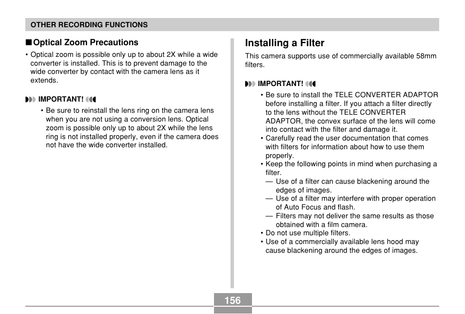 Installing a filter | Casio EX-P700 User Manual | Page 156 / 267