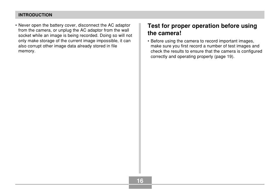 Test for proper operation before using the camera | Casio EX-P700 User Manual | Page 16 / 267