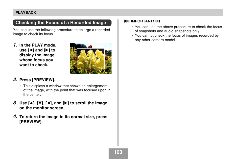 Checking the focus of a recorded image | Casio EX-P700 User Manual | Page 163 / 267