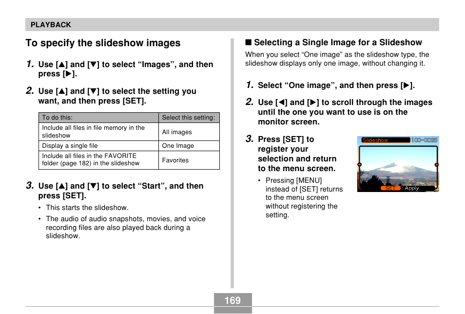 To specify the slideshow images | Casio EX-P700 User Manual | Page 169 / 267