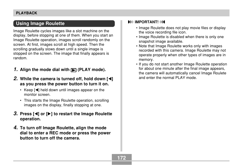 Using image roulette | Casio EX-P700 User Manual | Page 172 / 267