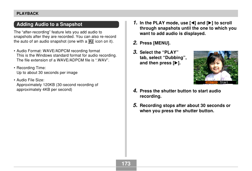 Adding audio to a snapshot | Casio EX-P700 User Manual | Page 173 / 267