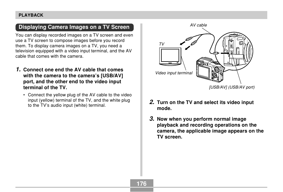 Displaying camera images on a tv screen | Casio EX-P700 User Manual | Page 176 / 267