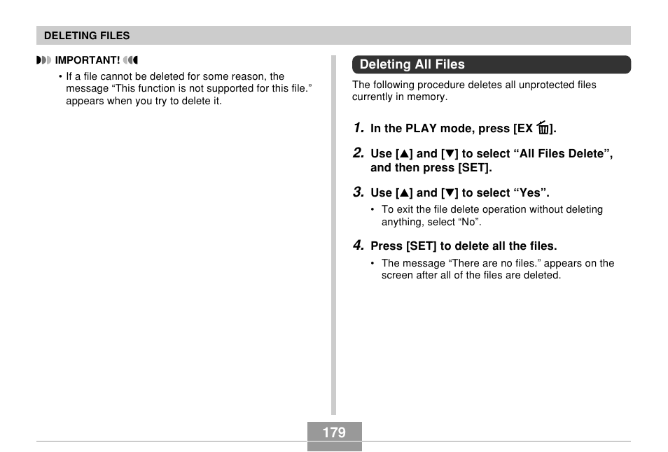 Deleting all files | Casio EX-P700 User Manual | Page 179 / 267