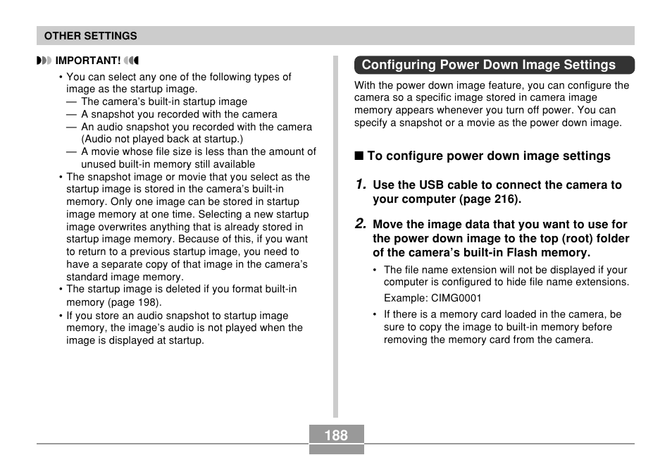 Configuring power down image settings | Casio EX-P700 User Manual | Page 188 / 267