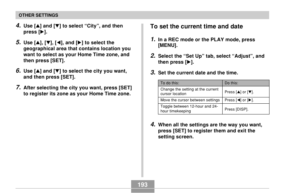 To set the current time and date | Casio EX-P700 User Manual | Page 193 / 267