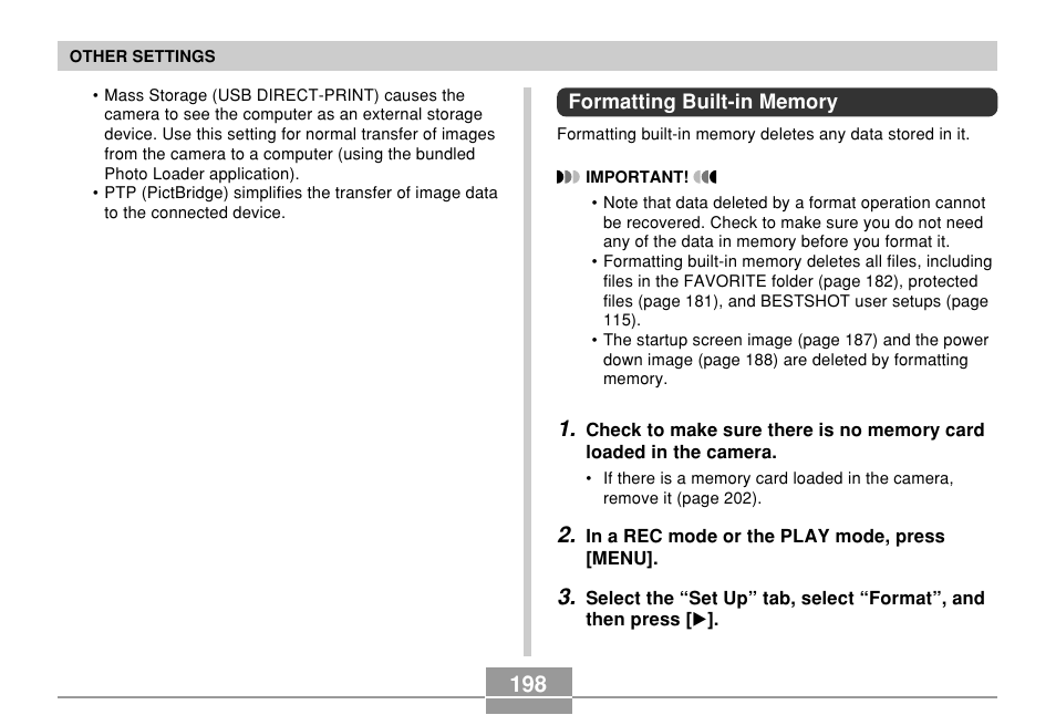 Formatting built-in memory | Casio EX-P700 User Manual | Page 198 / 267