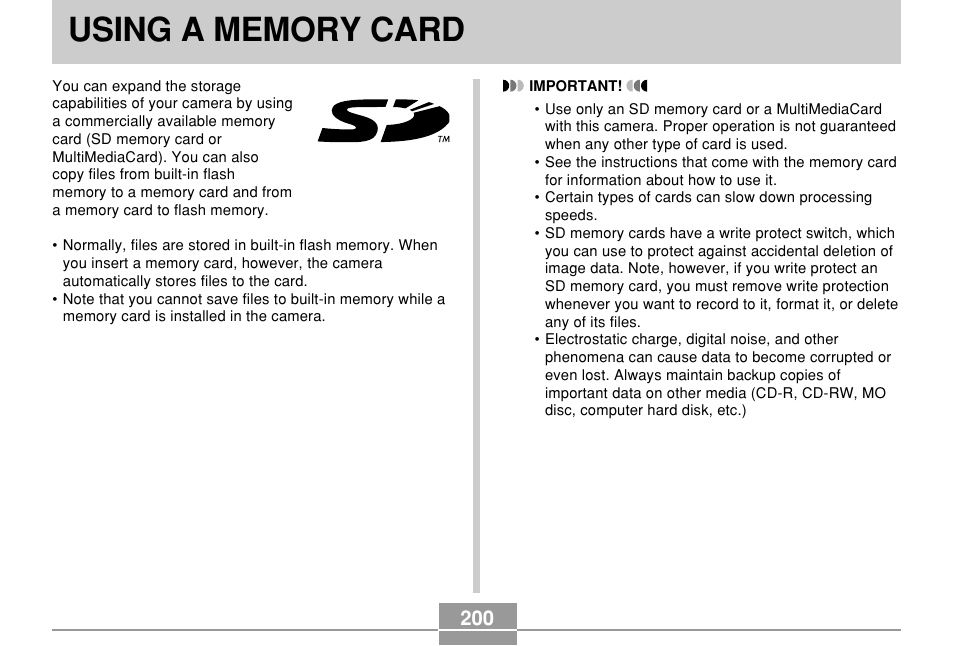 Using a memory card | Casio EX-P700 User Manual | Page 200 / 267