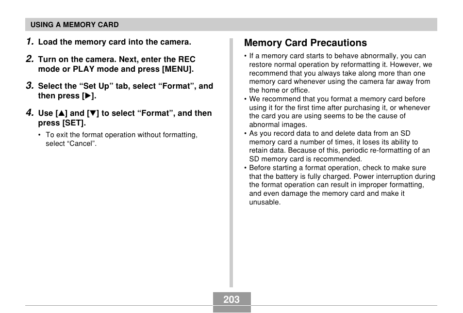 Memory card precautions | Casio EX-P700 User Manual | Page 203 / 267