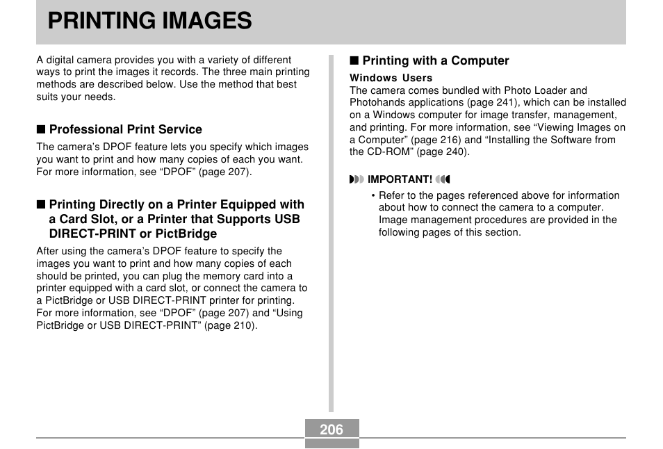 Printing images | Casio EX-P700 User Manual | Page 206 / 267