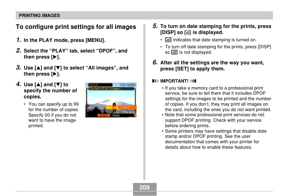 To configure print settings for all images, 209 to configure print settings for all images 1 | Casio EX-P700 User Manual | Page 209 / 267