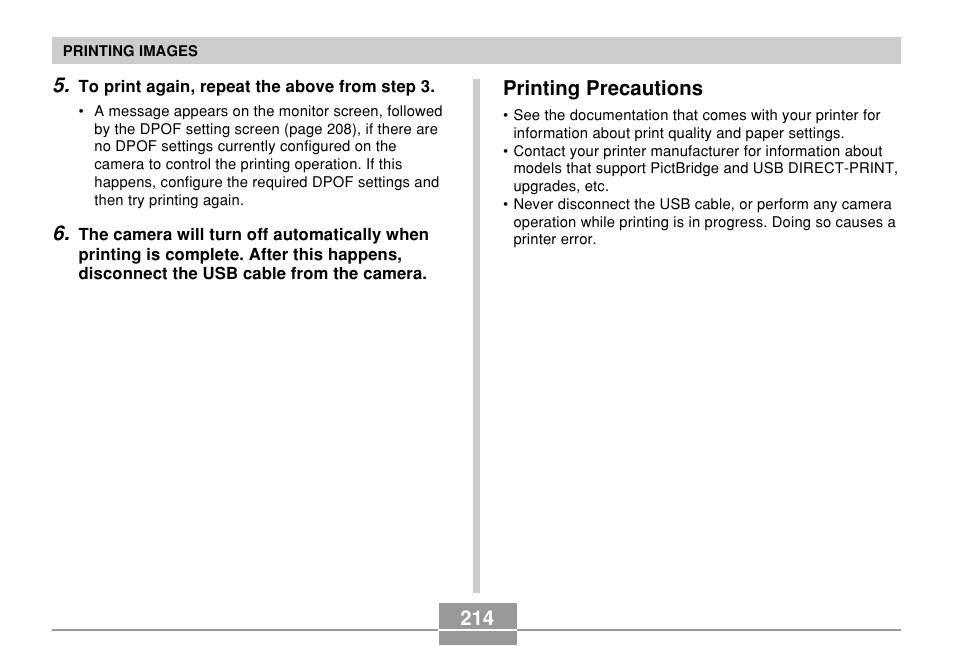 Printing precautions, 214 printing precautions | Casio EX-P700 User Manual | Page 214 / 267