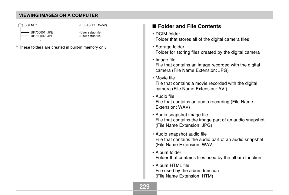 Folder and file contents | Casio EX-P700 User Manual | Page 229 / 267