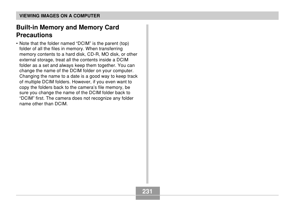 Built-in memory and memory card precautions | Casio EX-P700 User Manual | Page 231 / 267