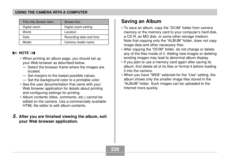 Saving an album | Casio EX-P700 User Manual | Page 239 / 267