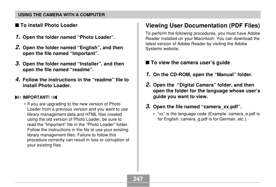 Viewing user documentation (pdf files) | Casio EX-P700 User Manual | Page 247 / 267