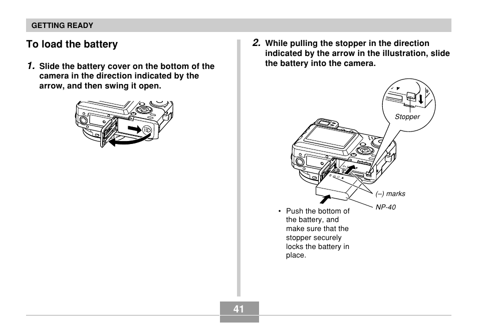 To load the battery | Casio EX-P700 User Manual | Page 41 / 267