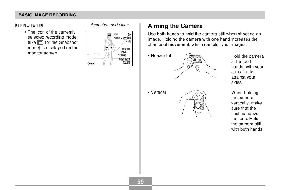 Aiming the camera | Casio EX-P700 User Manual | Page 59 / 267