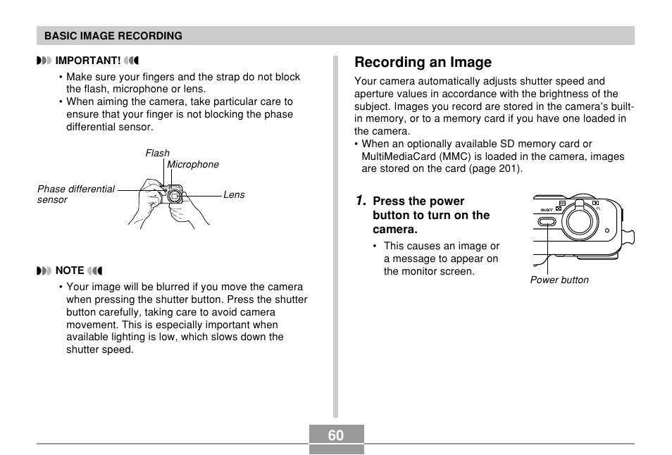 Recording an image | Casio EX-P700 User Manual | Page 60 / 267