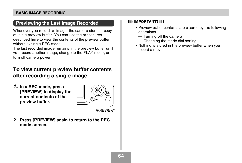 Previewing the last image recorded | Casio EX-P700 User Manual | Page 64 / 267