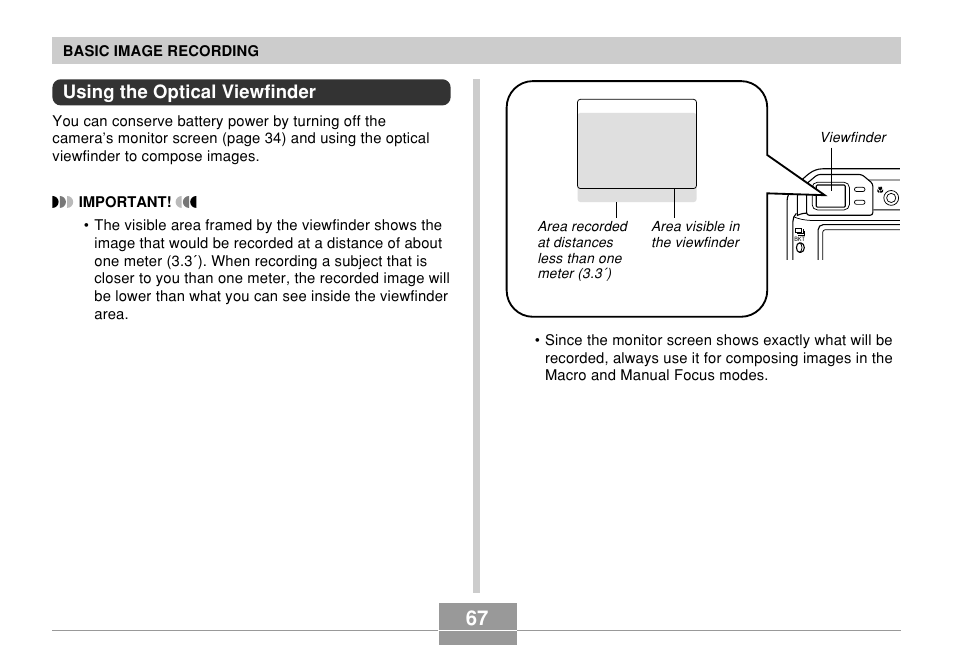 Using the optical viewfinder | Casio EX-P700 User Manual | Page 67 / 267