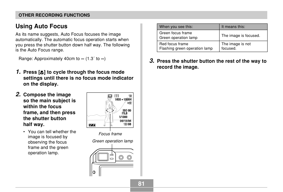 Using auto focus | Casio EX-P700 User Manual | Page 81 / 267