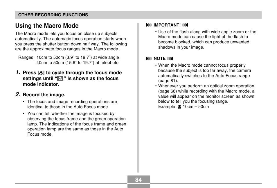 Using the macro mode | Casio EX-P700 User Manual | Page 84 / 267