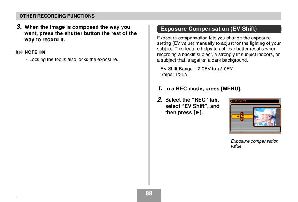 Exposure compensation (ev shift) | Casio EX-P700 User Manual | Page 88 / 267